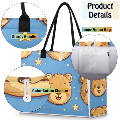 Cute Little Bear Star Tote Bag for Women Large Beach Bag Reusable Tote Bags for Work Travel Beach Shopping4