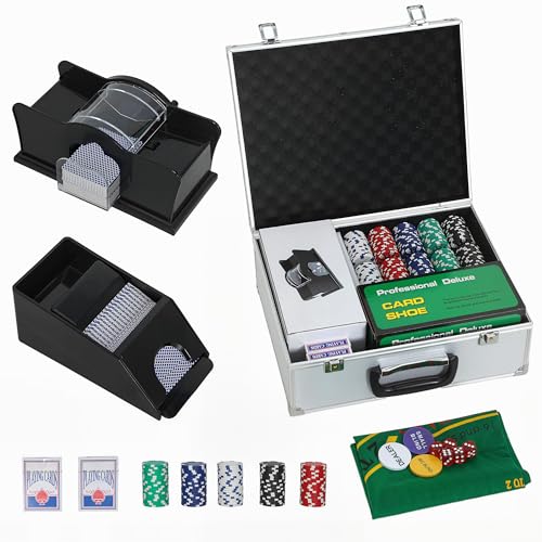 SPORTNOW Mallette de Poker Coffret de Poker Complet 300 Jetons, Boîtier en ABS, Cartes à Jouer, dés, Dealer, Tapis, clés, pour Jeux Blackjack et Texas...