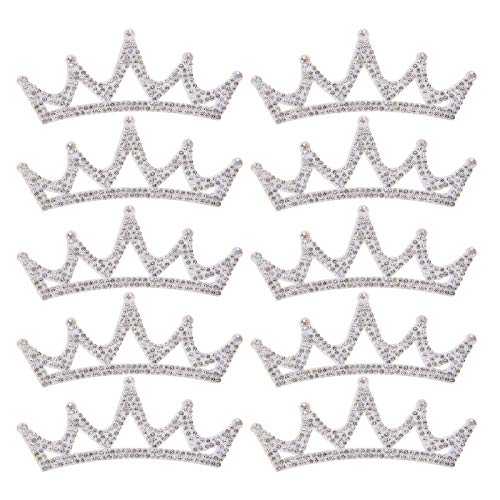 10pcs Large Crown Embroidery Children's Decals Sewn with Sequins Rhinestone Cloth Stickers Flower Crown Shape Patches Clothing Accessories (10 * 3.7cm White Triangle Crown)