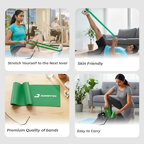 Image of Durafit91 Resistance Bands Set of 1(Heavy Green), Exercise Thera Band for Men & Women, Natural Latex Stretch Band for Yoga, Pilates, Strength Training, Home Workout, Gym Fitness, Physical Therapy