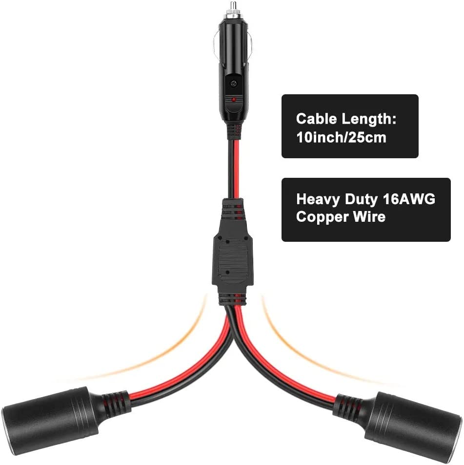 CGEAMDY Cavo Di Prolunga Per Presa Accendisigari, Auto Accendisigari 2-Way Splitter, Presa Accendisigari 1 a 2 Adattatore Con Interruttore, Auto Doppia Per Presa Multipla Distributore Cavo 60cm