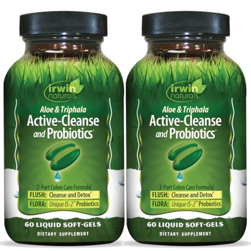 Irwin Naturals Aloe & Triphala Active Cleanse + Probiotics - Natural Digestive Support - Gentle, Effective Detox + Elimination 2-Part Colon Care - Nourish + Balance - 60 Liquid Softgels (2 Pack)
