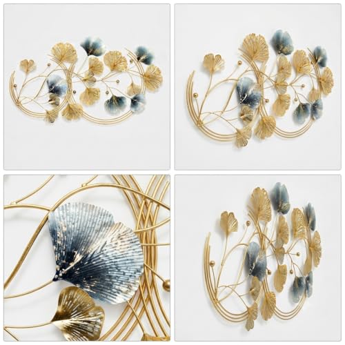 Image of SMILES GIFT Luxury Imported Wall Hanging | Sophisticated Double-Ring Ginkgo Metal Wall Hanging | Sculpture for Home Decor for Living Room & Office