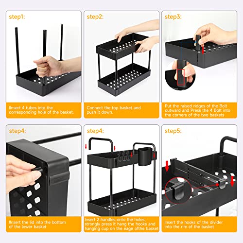 3 Pack Under Sink Organizers And Storage With Dividers,2-Tier Bathroom Organizer Under Sink,Kitchen Organization,Cabinet Organizer With Hooks,Hanging Cup,Dividers,Handles #TOP1