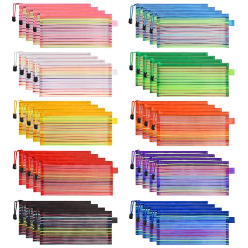 Image of TooyBing 40 Pcs Pencil Pouches Bulk, 10 Color Mesh Zipper Pouch Pencil Case, 9x4.7 inches Small Zipper Pencil Bags for Office /School /Home Organization Supplies, Multipurpose Travel Storage Bags