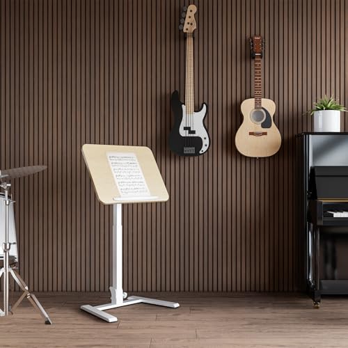 Image of alawooder 25 inch Mobile Folding Desk: Pneumatic Sit-Stand, No Assembly | 29-42 inch Height Adjustable Rolling Laptop Desk, Hidden Wheels, 0-90 Tilt Top. Ideal for Home Office, Craft & Study.