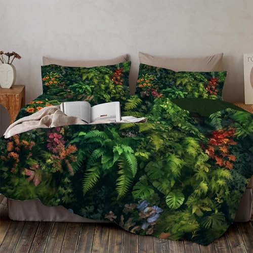 Parure de couette plantes vert matelassé confort toutes saisons