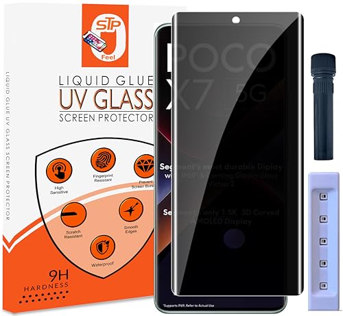 Image of STP FEEL UV Advanced Privacy Tempered Glass Screen Protector Guard Compatible For Poco X7 5G (6.67 Inch, Pack of 1) Full Edge to Edge Coverage Anti-Spy /Anti-Peeping 9H Hardness