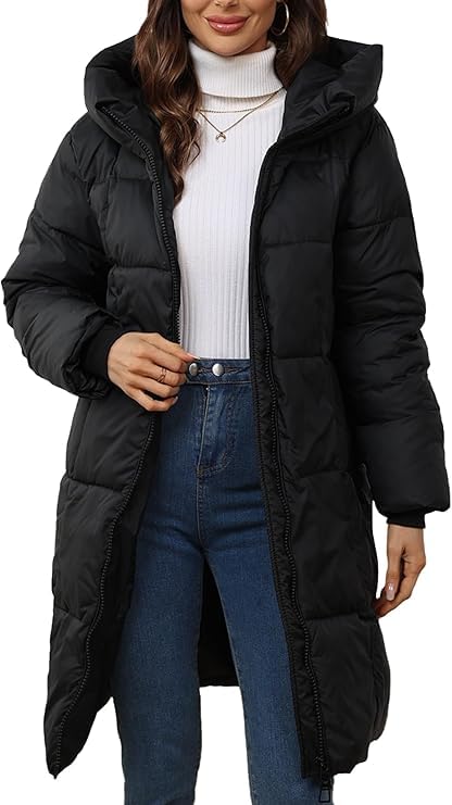 Chaqueta Acolchada Larga con Capucha Mujer con Cremallera Invierno Engrosad Parka Abrigos Plumas Cálido Cortaviento