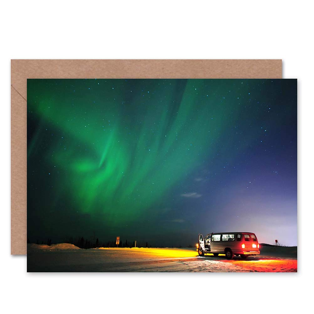 Wee Blue Coo Green Northern Lights Camper Van Night Aurora Birthday Sealed Greeting Card Plus Envelope Blank Inside