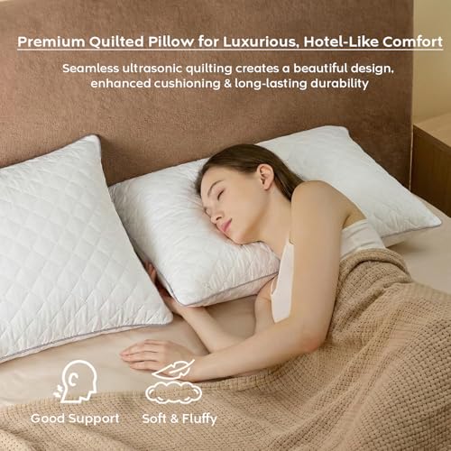 Image of AYKA Premium Microfiber Pillow for Sleeping | Super Soft & Fluffy Bed Pillow | 100% Virgin Microfiber Filling | Breathable | Ideal for All Sleeping Positions | 17x27 Inch | White | Pack of 2