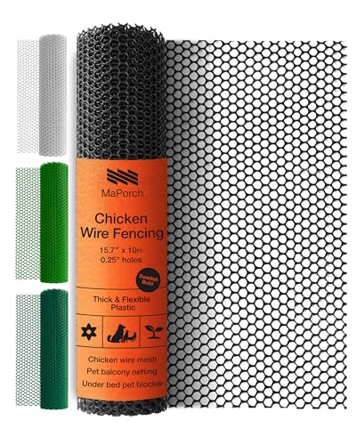 Maporch Plastic Chicken Wire Fencing for Pet Protection - 15.7' x 10ft, Black HDPE Mesh - Garden...