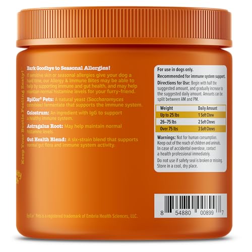 Zesty Paws Dog Allergy Relief Chews, Dog Probiotics for Itchy Skin and Ears, Salmon, 90ct