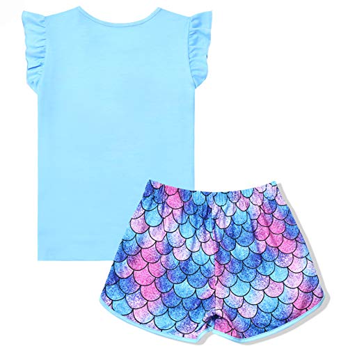 QPANCY Girls Pajamas Sets Unicorn Cat Pjs Flutter Sleeve Sleep Shirt Clothes for Kids2