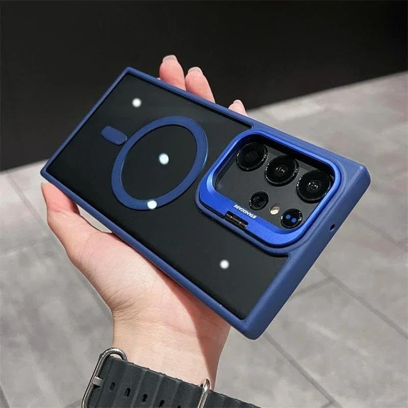 Compatible with S25/ S24/ S23 Plus Shockproof Camera Ring Stand Heavy Duty Clear Camera Lens Protector Phone Case (Blue,for S25 Ultra)
