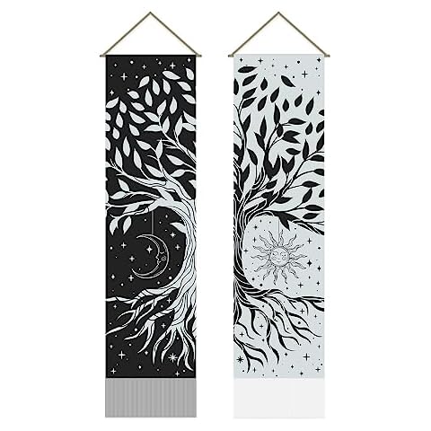 AHANDMAKER 2 Pcs Tree of Life Tapestry, Black and White Cover