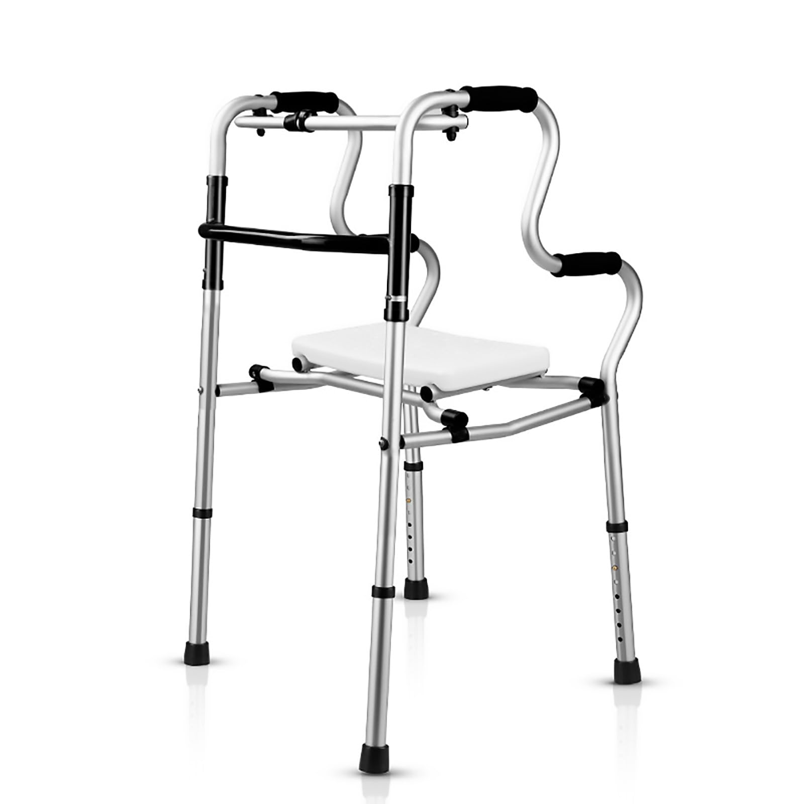 Standard Walkers, Shower Stool Walking Frame with Seat, 8 Height Adjustable, Folding Aluminium Mobility Aid for Elderly, Without Wheels, Bearing Weight 220 Lbs