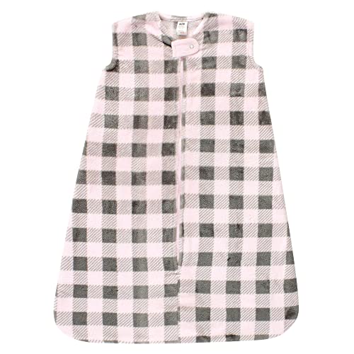Hudson Baby Unisex Baby Plush Sleeping Bag, Sack, Blanket, Sleeveless Pink Gray Plaid, 12-18 Months