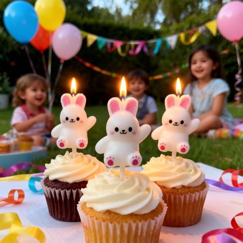 Cartoon Bunny Birthday Candles,3 Pack Cute Mini Funny Pink Ear Rabbit Baby Kids Children Decor for Cakes, Cupcakes,Cake Toppers for Easter,Baby Showers & Celebrations