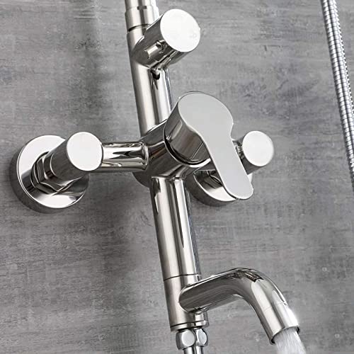 Sistema de Ducha Montado en Pared de Acero Inoxidable, Juego de Ducha de Lluvia Plateado con Estante de Ducha en el Techo, Mezclador de Ducha Ajustable en Altura para Baño de Hotel miniatura 7