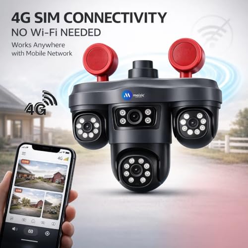 Image of Maizic Smarthome TRIGENIE Siren 4G Black 5MPx3 Triple Lens AI PTZ Outdoor Security Camera | 360 Pan View | Color Night Vision | Human Detection | 2-Way Audio | IP67 Waterproof