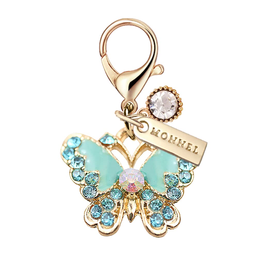MonnelMC239 Crystal Blue Butterfly Lobster Clasp Charm Pendant with Velvet Bag (1 Piece)