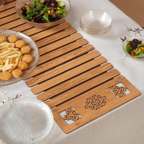 Image of HOME 360 Modern Slat Table Runner | Decorative Finish MDF Slats with Intricate Cut-Out Patterns | Rollable Table Centerpiece for Dining Room, Kitchen | (TAN 1, 14X36 INCH)