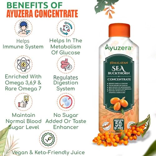 Image of Ayuzera Himalayan Sea Buckthorn Pulp Concentrate 300ml | Liquid Supplements | Makes up to 50 Glass Juice (Rich in Vitamin C) | Lab Tested | Omega 3, 6, 7, and 9, and Antioxidants | (1)
