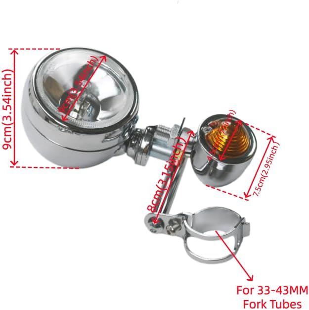 Motorcycle Vitage Chrome Auxiliary Spot Lamp With 33-43 MM Fork Clamps Kit for Harley Honda Cruisers