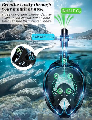 Image of VBM Full Face Snorkeling Mask Diving Gear - Dry Top System,180 Degree Panoramic View Snorkeling Mask with Camera Mount,Safe Breathing,Anti-Leak Anti-Fog-Swim Fins (Black - L /XL)