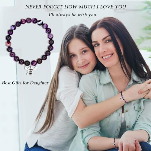 Image of LINY Inspirational Gifts for Women, Natural Stone Beads Stretch Stitch Bracelet Charm Jewelry Ohana Means Family Gifts Stitch Stuff for Women Love, Mom, Daughter, Niece, Sister