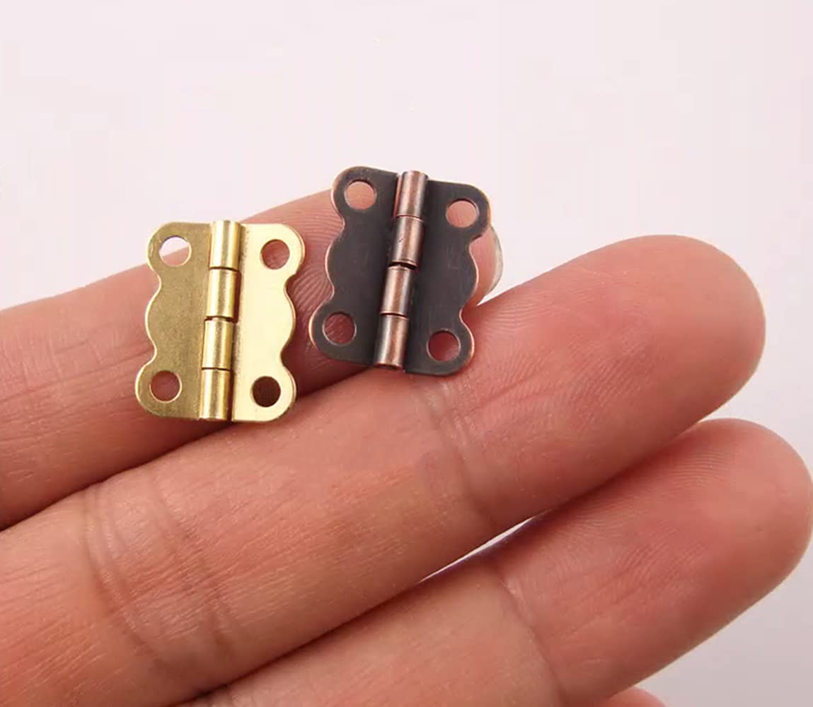 Dopee 10 Pack Small Retro Box Hinges with Mounting Screws for Wooden & Jewelry Boxes - 0.63"x0.51", Red Copper 1