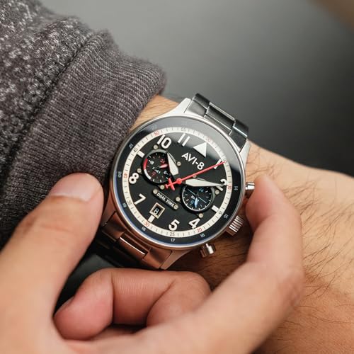 Image of AVI-8 Men's 43.5mm Hawker Hurricane Carey Dual Time Watch with Leather Strap AV-4088