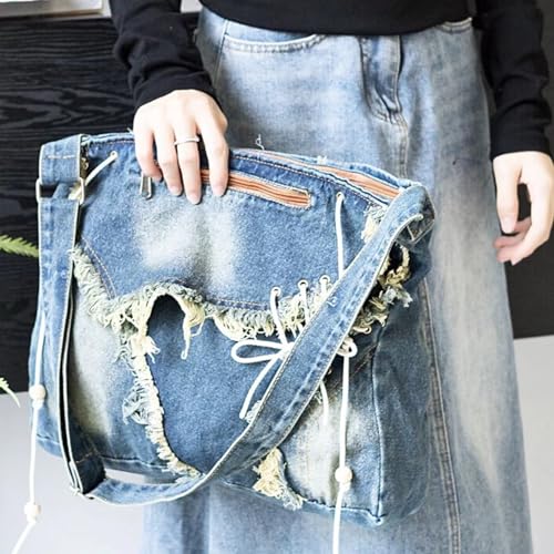 Boho Denim Messenger Bag Classic Crossbody Bag Vintage Canvas Shoulder Bag Large Purse with Upgraded Features for School3