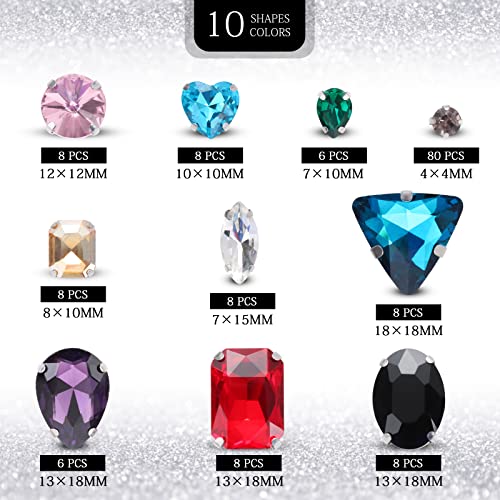 Sew On Rhinestones, 148Pcs Mixed Shapes Sewing Glass Crystal Gems Metal Flatback Claw Rinestones For Crafts,Clothes,Jewelry,Earring,Shoes,Dress,Belt Diy(Dark Purple) #TOP1