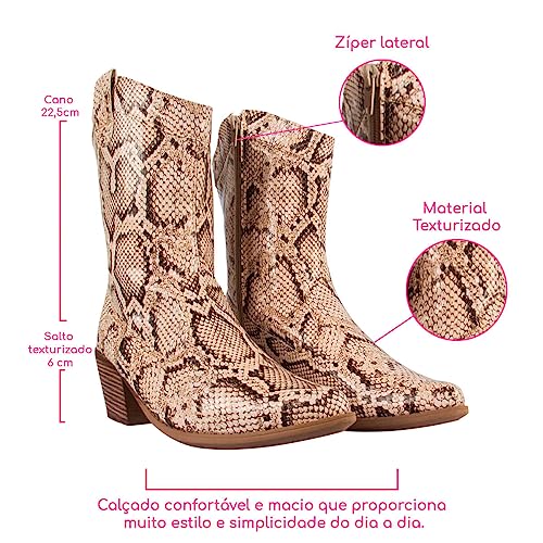 Bota Botinha Feminica Country Cano Medio Cobra (Branco, br_footwear_size_system, adult, numeric, med