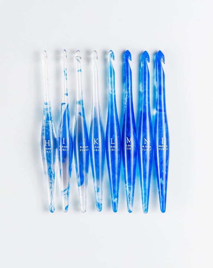 Furls Crochet Hook, Cerulean Sea Streamline Resin, Ergonomic Handle Crochet Hooks 7" (M - 8.00MM)