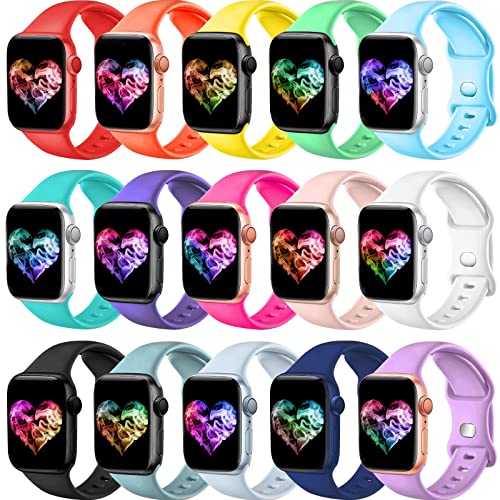 Image of 15Pack Watch Bands Compatible for Apple Watch Band 38mm 40mm 41mm 42mm 44mm 45mm 46mm 49mm Women Men, Soft Silicone Sport Band Strap for iWatch Bands Series Ultra 11 10 9 8 7 6 5 4 3 2 1 SE