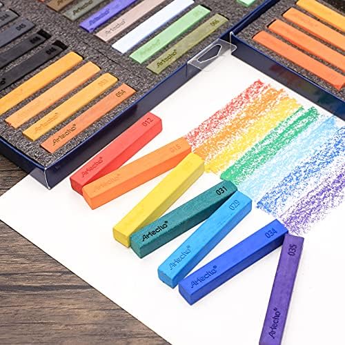 Artecho Soft Pastel Set of 72, Including 4 Fluorescent colors Premium Square Chalk for Drawing, Blending, Layering, Shading, Art Supplies for Kids, Beginners, Students, Experienced Artists