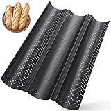 2er Baguette Backform mit Antihaftbeschichtung, Karbonstahl Brot Backen Zubehör, 38 x24.5 cm Baguette-Backblech, Baguetteblech für 3 Baguettes, Baguetteform für Bäckereien & Hausgebrauch (Schwarz)