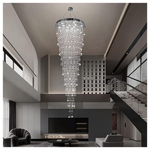 APBEAM Contemporary Crystal Raindrop Staircase Chandelier, Pendant Lighting Suspension Light Fixtures for Staircase High Ceiling Lobby Foyer Entryway 32"W x 96"H