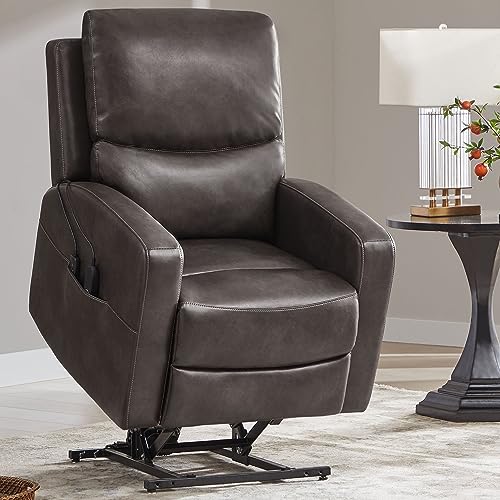 CHITA Electric Power Lift Recliner Chair for Elderly with Massage and Heat, Faux Leather Recliner Chair for Adults, Dual Motor Lay Flat Chair, Infinite Position, USB Ports, Chocolate