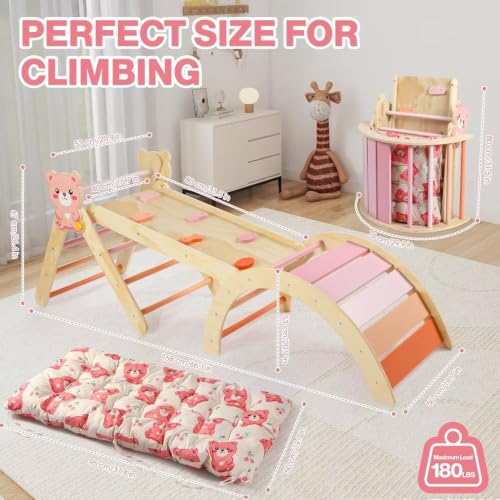 Image of Pikler Triangle Set with Cushion, 7 in 1 Toddler Climbing Toys Indoor
