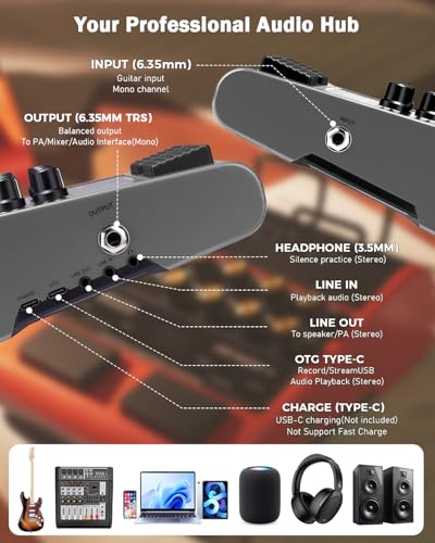 JOYO - Amplificador combinado de guitarra de 10 W portátil con pedal multiefectos – 14 modelos de amplificador, 3 bandas, 36 ritmos & Looper, grabación OTG, Bluetooth (Jam Buddy II, Gris) - imagen 7