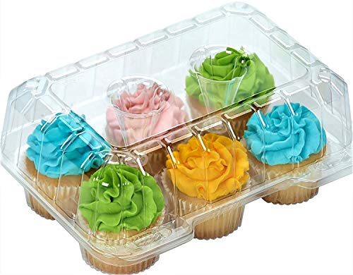 Decony Cupcake Boxes 6 Count [ Made In Usa ]- Clear Plastic Cupcake Containers With 4" High Dome Lid- Durable Cupcake Holders- Each Cup Cake Box Holds 6 Cupcakes- 12 Pack #TOP5