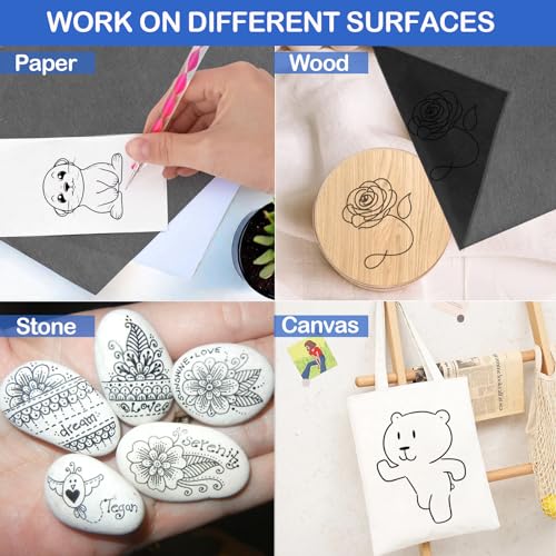VFANDV 150pcs Blatt Pauspapier A4, Kohlepapier Schwarz Durchschlagpapier mit 5 Stück Prgestift Set A4 Abpauspapier Transferpapier Graphitpapier Pauspapier für Holz Papier Leinwand Tattoo