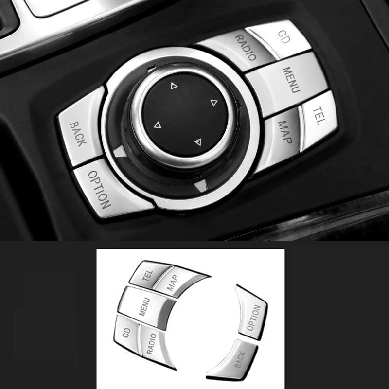 Toworldit - Adhesivo decorativo con botón multimedia plateado compatible con BMW 1 2 3 5 7 Series X1 X3 X5 X6 7 teclas multimedia iDrive botón de