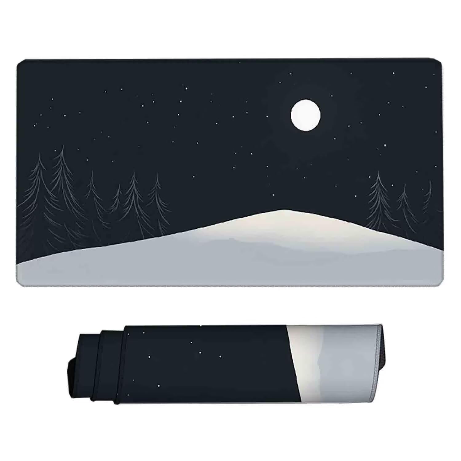 Czarna podkładka pod mysz księżyc XXL podkładka pod mysz 1200 x 600 mm podkładka pod mysz ze zszytymi krawędziami i gumową podstawą antypoślizgowa podkładka pod mysz XXL do gier, laptopa, akcesoria