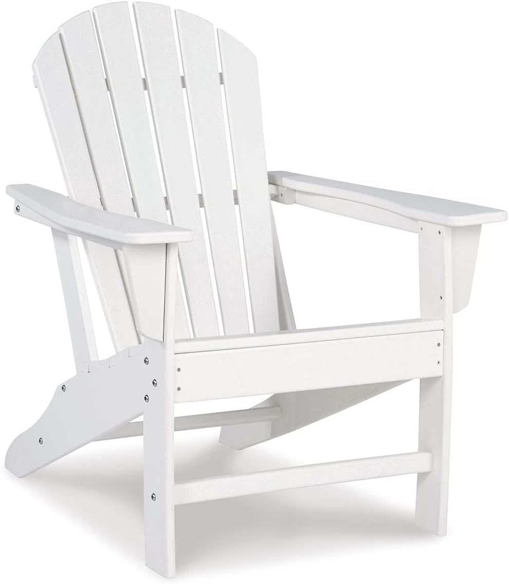 BOWERY HILL Modern Adirondack Chair, Virgin Polyethylene, White Finish, Slatted Shell Back Design, Weather-Resistant Outdoor Seating, 38 in H x 31 in W x 33 in D, Patio or Garden Chair for Relaxation