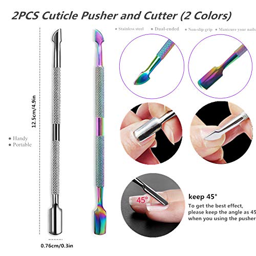 image for FULINJOY 2PCS Cuticle Pusher and Cutter, Stainless Steel Dual Head Cut